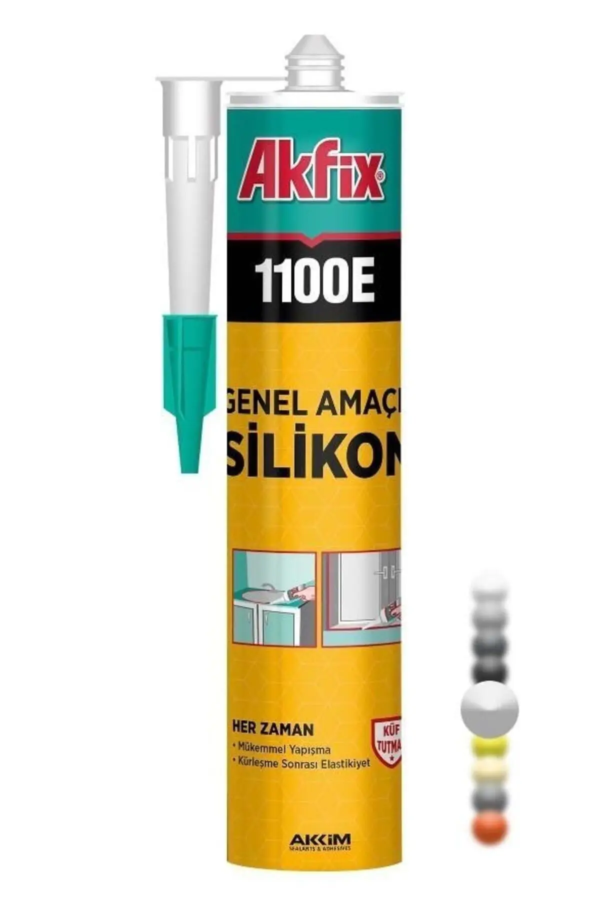 Akfix 1100E Küf Tutmaz Genel Amaçlı Elastik Beyaz Silikon 280 gr