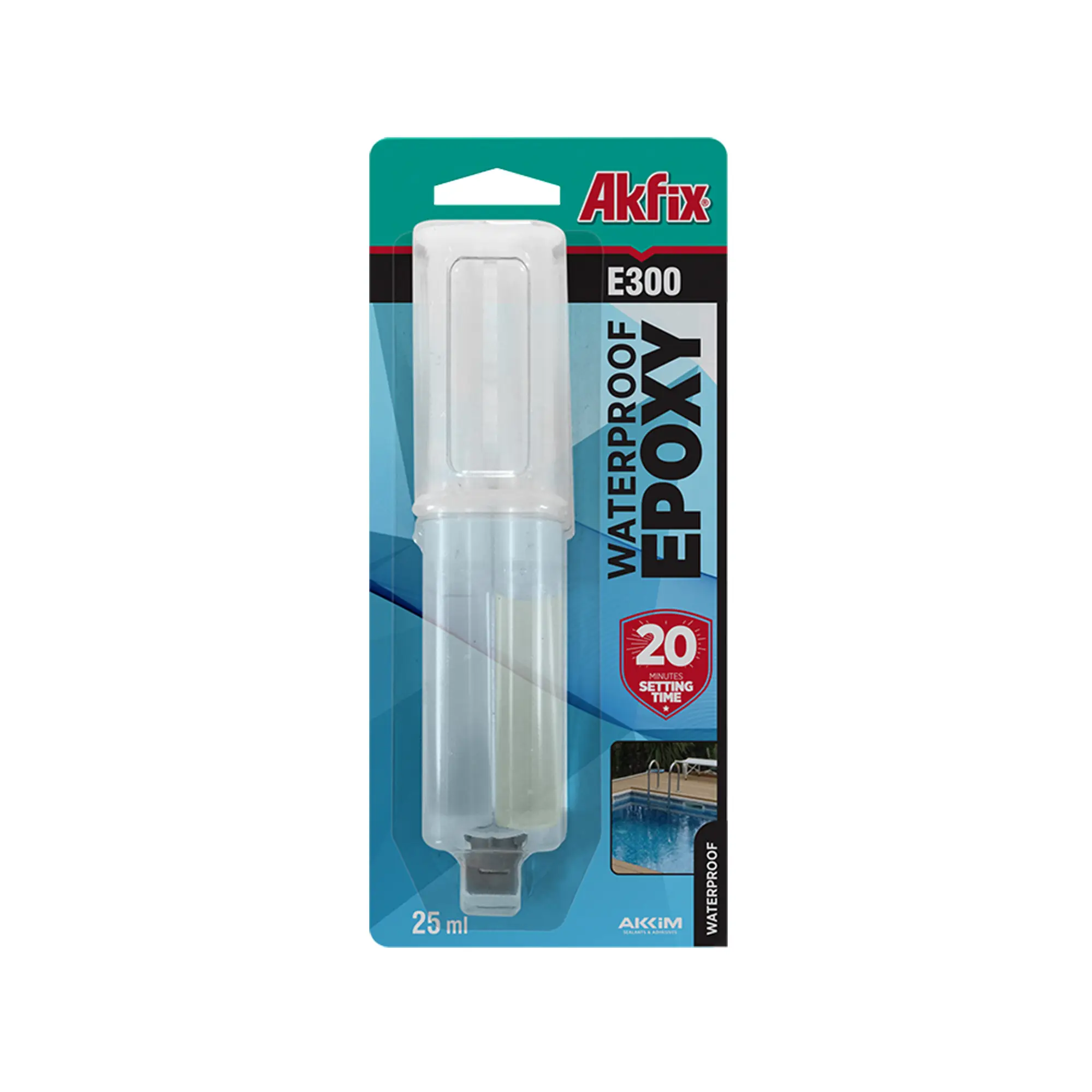 Akfix E300 Suya Dayanıklı Epoksi Yapıştırıcı Çift Komponentli Şeffaf Güçlü Yapıştırıcı 25 ml