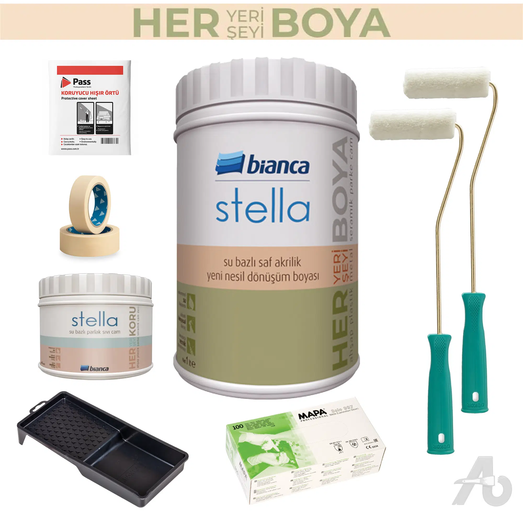 Bianca Stella Dolap & Mobilya 1 Lt Beyaz Vernikli Boyama Seti 8 Parça