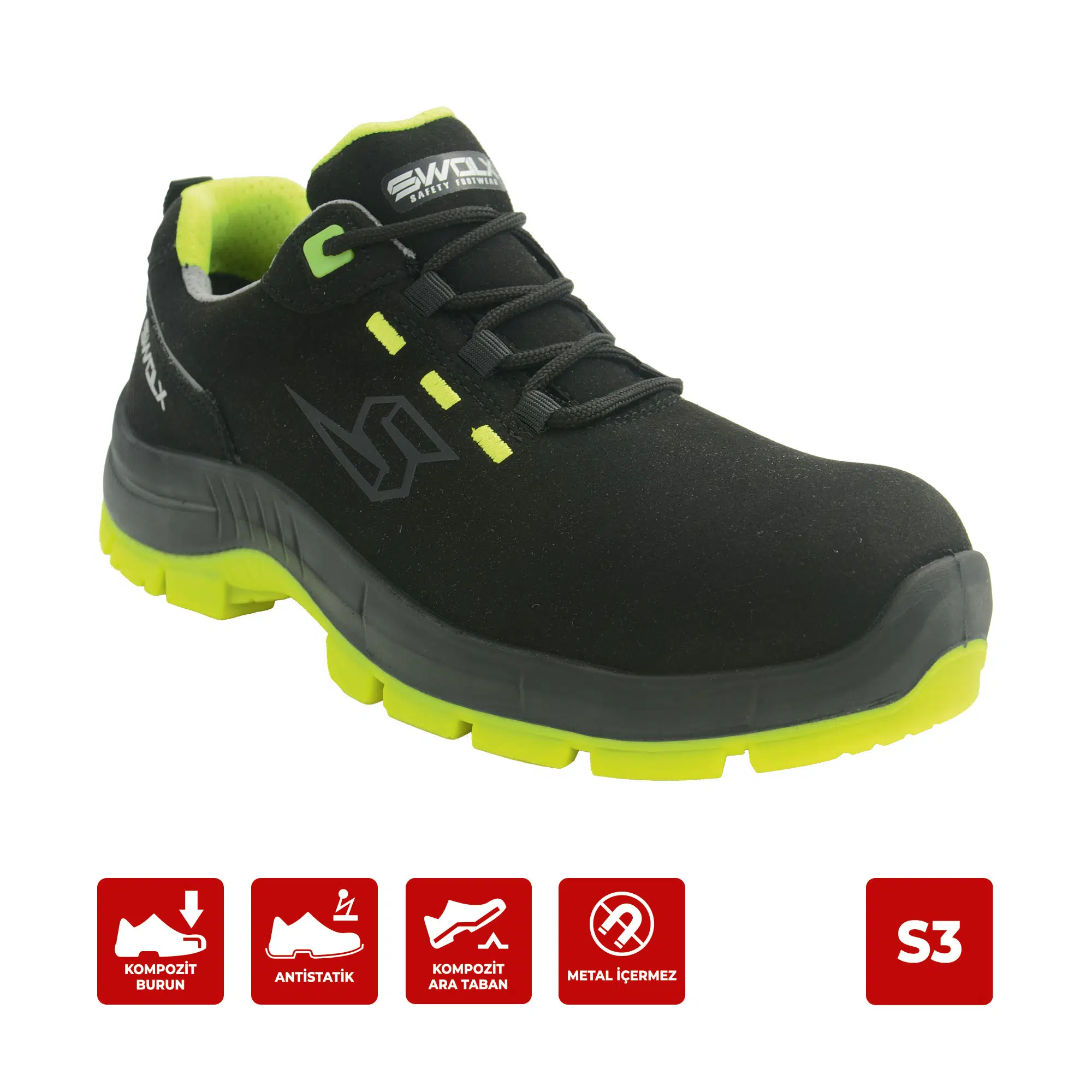 Swolx Combo-X 100 Siyah Süet Kaplama Kompozit Burunlu Suya Dayanıklı İş Ayakkabısı S3 44 Numara