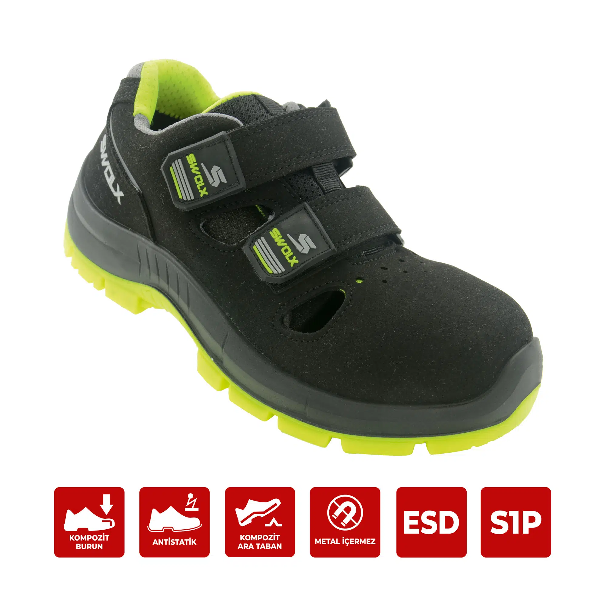 Swolx Combo-XS 110 Siyah Süet Kaplama Kompozit Burunlu Suya Dayanıklı İş Sandaleti S1P 41 Numara